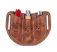 TOURBON Cuero Bolsillo Cuchillo cinturón Bolsa 3 Ranuras EDC Multiherramienta Organizador Vaina portalápices