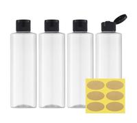 Toureal 250ML Botella de Viaje Flip-Cap (4 Piezas) Contenedor Vacío para Cosméticos con Embudo (Transparente)