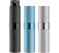Toureal 3PCS Diseño de Rayas Finas Aluminio 8ml Atomizador Perfume Recargable, Perfumador Dispensador de Viaje, Spray Pulverizador Pequeño para Colonia (Azul, Plata, Negro)