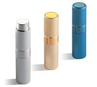 Toureal Atomizador Perfume Recargable 8ml - Miniatura Pulverizador Decants de Colonia - Vaporizador Perfume Recargable Portátil - Mini Spray Perfumero Dosificador Rellenable Oro Plata, Azul 3Pcs