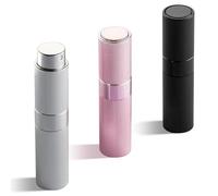 Toureal Atomizador Perfume Recargable 8ml - Miniatura Pulverizador Decants de Colonia - Vaporizador Perfume Recargable Portátil - Mini Spray Perfumero Dosificador Rellenable Rosa Plata Negro 3Pcs