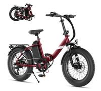Touroll Bicicleta Eléctrica Plegable, S3 Pro Roja 20"×3.0" Fat Tire - Batería 1296Wh Autonomía 195 km, E-MTB con Motor 250W 50 NM, Horquilla Amortiguada, Portaequipajes, Bici Eléctrica Hombre y Mujer