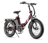 Touroll Bicicleta Eléctrica, S3 Roja Bicicleta electrica Plegable, 20"×3.0" Fat Bike Autonomía 65 km, e-Bike con Motor 250W 50 NM, Horquilla Amortiguada, Portaequipajes, Bici Eléctrica Hombre y Mujer