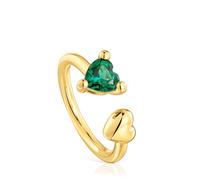 Tous - Anillo Abierto Con Baño De Oro 18 Kt Sobre Plata Y Esmeralda Creada En Laboratorio Garden Of Love Lgg Talla 11