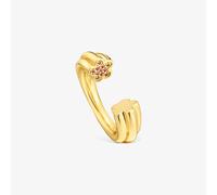 Tous - Anillo Abierto Con Baño De Oro 18 Kt Sobre Plata Y Motivo Flor Con Rodolitas Tous 1950 Talla 7