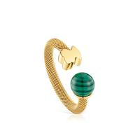 Tous - Anillo Abierto De Acero Dorado Y Malaquita Icon Mesh Talla 8