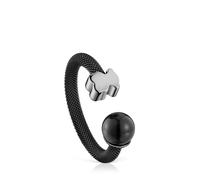 Tous - Anillo Abierto De Acero Negro Y Ojo De Halcón Icon Mesh Talla 8