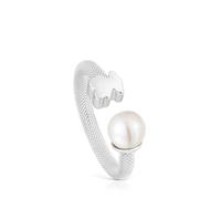 Tous - Anillo Abierto De Plata Y Perla Cultivada Icon Mesh Talla 11