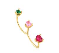 Tous - Anillo Abierto Doble Con Baño De Oro 18 Kt Sobre Plata Y Gemas Creadas En Laboratorio Garden Of Love Lgg Talla 17