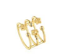 Tous - Anillo Abierto Grande Con Baño De Oro De 18 Kt Sobre Plata Con Motivos Tous Grain Talla 12