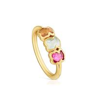 TOUS Anillo con baño de oro 18 kt sobre plata y gemas creadas en laboratorio, Para Mujer, Colección Icon Color LGG