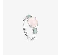 TOUS Anillo para Mujer de Plata de Primera Ley con Cuarzo Rosa Facetado y Amazonita, Talla 14, Colección Icon Color