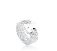 TOUS Anillo de Plata de Primera Ley para Mujer con Motivo de Oso de 0,7cm y Talla 14, Llamativo y Versátil, Colección Icon Mesh
