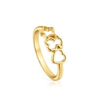 TOUS Anillo para Mujer con Baño de Oro 18 Kt Sobre Plata y Motivos Oso, Corazón y Estrella, Colección Motivos