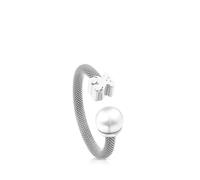 Tous - Anillo De Plata Y Perla Cultivada Motivo Oso Icon Mesh Talla 13