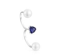 Tous - Anillo Doble Abierto De Oro Blanco, Iolita Y Perla Cultivada Ivette Talla 14