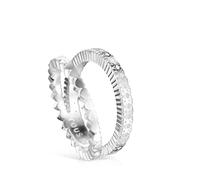 TOUS Anillo Doble de Plata de Primera Ley para Mujer con Motivo de Corazón, Talla 14, 1 cm de Ancho, Elegante y Versátil, Colección Straight