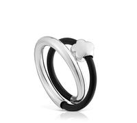 Tous - Anillo Doble Flor De Plata Y Caucho Bold Motif Talla 14