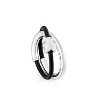 Tous - Anillo Doble Oso De Plata Y Caucho Bold Motif Talla 14