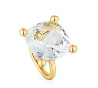 TOUS Anillo grande con baño de oro 18 kt sobre plata y cuarzo cristal de roca, Para Mujer, Colección Color White