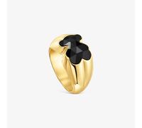 Tous - Anillo Mediano Con Baño De Oro 18 Kt Sobre Plata Y Motivo Oso En Ónix Icon Color Talla 19
