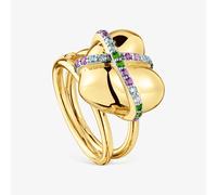 Tous - Anillo Mediano Corazón Con Baño De Oro 18 Kt Sobre Plata Y Gemas Lligat Talla 12