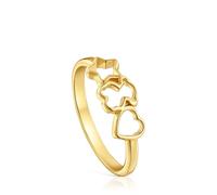 TOUS Anillo para Mujer con Baño de Oro 18 Kt Sobre Plata y Motivos Oso, Corazón y Estrella, Colección Motivos