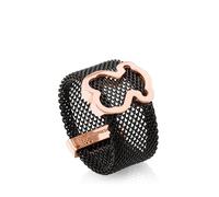 TOUS Anillo para Mujer de Acero IP Negro y Plata de Primera Ley Vermeil Rosa Motivo Silueta Oso, Talla 14, Colección Icon Mesh