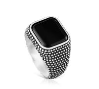 Tous - Anillo Sello De Plata Envejecida Y Ónix Tous Man Talla 16