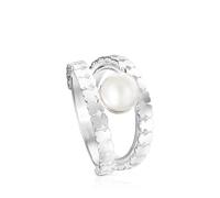 Tous - Anillo Tiras De Plata Y Perla Straight Talla 13