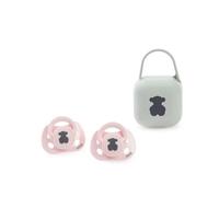 TOUS BABY - Set 2 chupetes y portachupetes Baby TOUS. Chupetes anatómicos para tu bebé (0-6M) (ROSA)