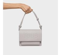 TOUS Bolso de Hombro con Logo en Relieve, Cuero Gris, Asa con Nudos