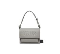 TOUS Bolso de Hombro con Logo en Relieve, Cuero Gris, Asa con Nudos