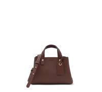 TOUS Bolso de Mano en Piel Marrón, Diseño Elegante con Cremallera Dorada, Asas Cortas, Detalles Metálicos
