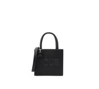 TOUS Bolso de Mano Negro, Diseño Minimalista con Logo en Relieve, Cuero Sintético, Elegante Estilo Casual