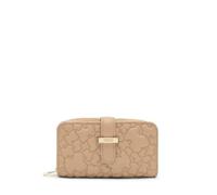 TOUS Cartera de Piel con Cremallera, Beige, Diseño Kaos, Múltiples Compartimentos para Tarjetas, Cierre de Metal Dorado