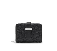 TOUS Cartera Pequeña de Piel Negra con Cremallera, Diseño en Relieve, Monedero Compacto para Mujer