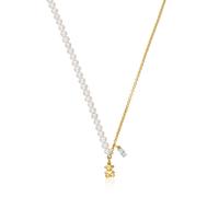 Tous - Collar Corto Oso Con Baño De Oro Sobre Plata, Perlas Cultivadas Y Topacio Bold Bear - Blanco