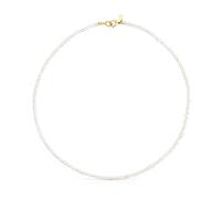 TOUS Gargantilla con Baño de Oro 18Kt sobre Plata para Mujer con Perlas Redondas Blancas de 2mm, Largo 38 cm, Elegante y Versátil, Colección Camille
