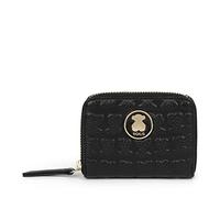 TOUS Monedero Mediano de Piel Grabada en Negro, Para Mujer, Cierre Cremallera, Apliques Personalizados en Dorado, Medidas 8x10,5x2,5 cm, Bonito y Elegante, Colección Sherton