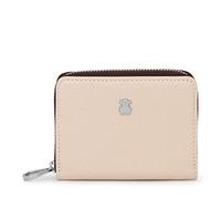 TOUS Monedero Mediano de Poliuretano con Efecto Saffiano en Beige y Marrón, Cierre Presión y Cremallera, Medidas 11 x 8 x 3 cm, Bonito y Chic, Colección Dubai