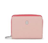 TOUS Monedero Mediano de Poliuretano con Efecto Saffiano en Beige y Rosa, Cierre Presión y Cremallera, Medidas 11 x 8 x 3 cm, Bonito y Chic, Colección Dubai