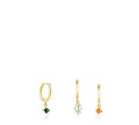 TOUS Pack de Pendientes para Mujer con Baño de Oro 18 Kt sobre Plata de Primera Ley y Gemas, Colección Tous Good Vibes