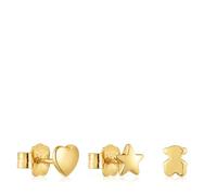TOUS Pack de Tres Pendientes para Mujer con Baño de Oro 18 Kt sobre Plata de Primera Ley Motivos, Colección Bold Motif