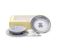 Tous - Pack de Vajilla de melamina con plato hondo, plato llano, bol, tenedor y cuchara en color gris