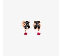 Tous - Pendientes Con Baño De Oro Rosa 18 Kt Sobre Plata, Espinelas Y Rubí Tratado Con Motivo Oso Motif - Negro