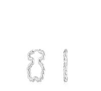 TOUS Pendientes de Plata de Primera Ley para Mujer con Motivo de Silueta Oso Trenzado 0,22cm y Cierre a Presión, Clásico y Elegante, Colección Twisted