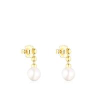 TOUS Pendientes Cortos Bolas para Mujer con Baño de Oro 18 Kt sobre Plata de Primera Ley y Perla, Colección Gloss