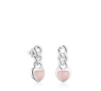 Tous - Pendientes Cortos Corazón De Plata Y Calcedonia Bold Motif - Rosa