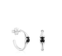 TOUS Pendientes de Aro para Mujer de Plata de Primera Ley y Motivo Oso En Ónix, 16,5 mm, Colección Icon Color